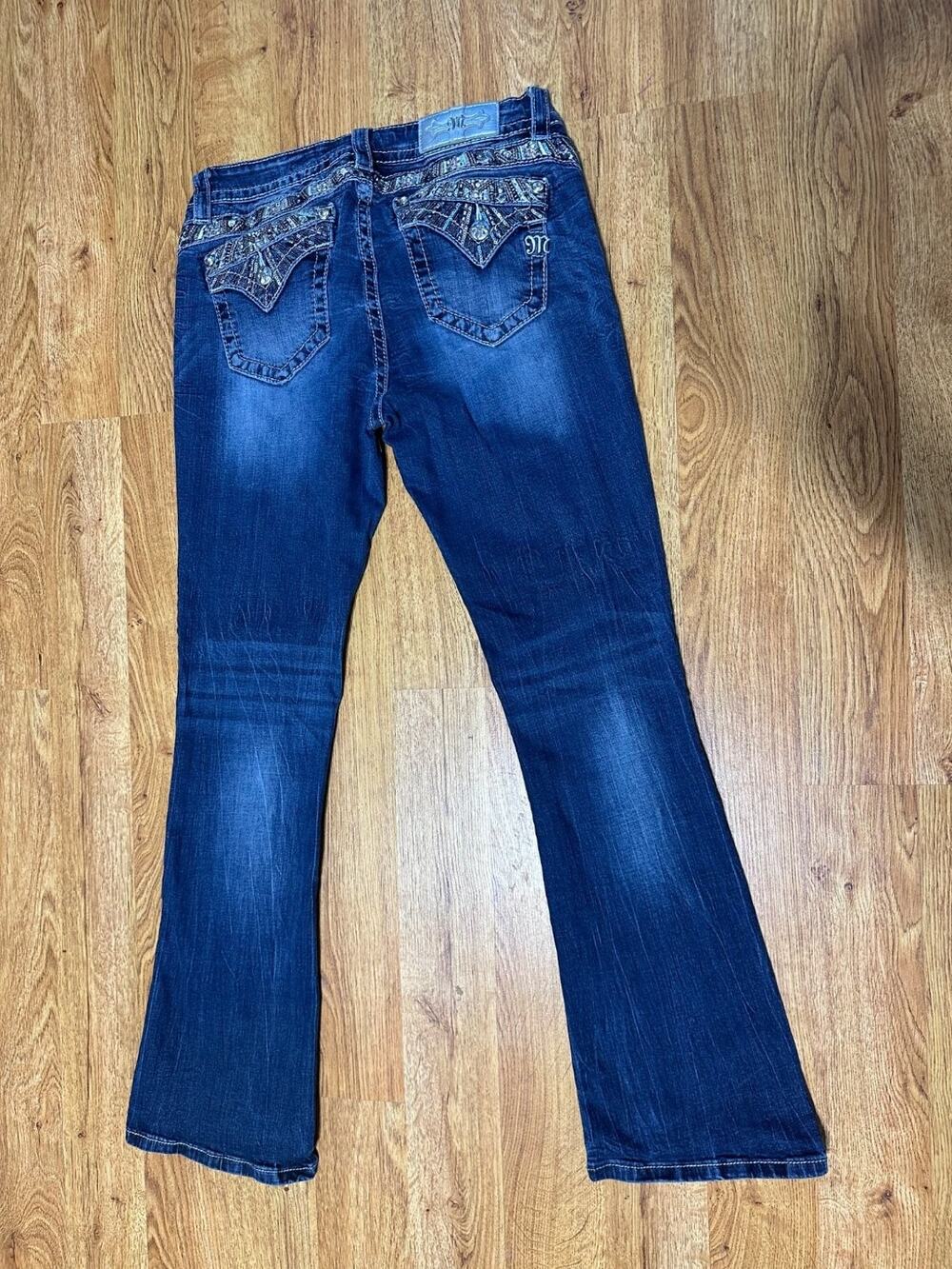 Miss Me Western Jeans Standard Boot Womens 30x30 Blue Embroidered Bling Stretch